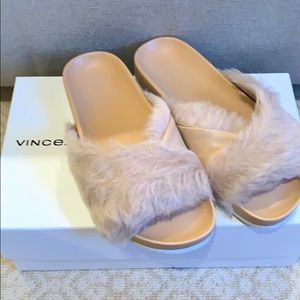 NIB Vince Garrison Rose Fur Slides Size 6